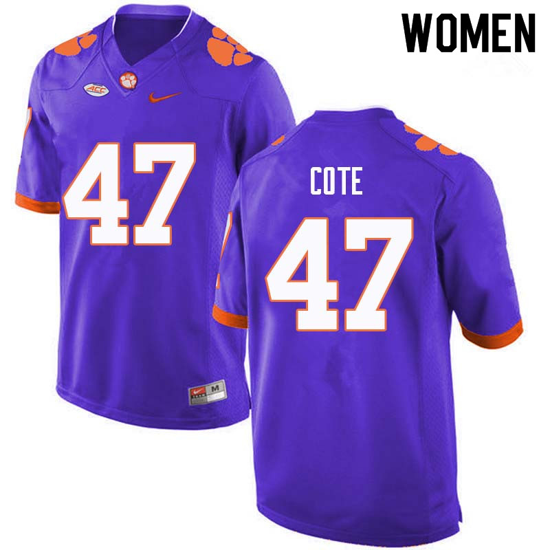 Women #47 Peter Cote Clemson Tigers College Football Jerseys Sale-Purple - Click Image to Close